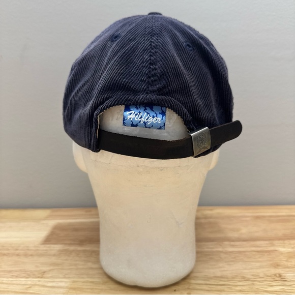Vintage Tommy Hilfiger Surf Blue Corduroy Hat Embroidered Logo Leather Strapback - Picture 6 of 16